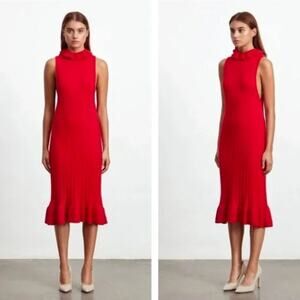 Elliatt Pomodoro Sleeveless Sweater Dress Red Medium Turtleneck Ruffle Hem